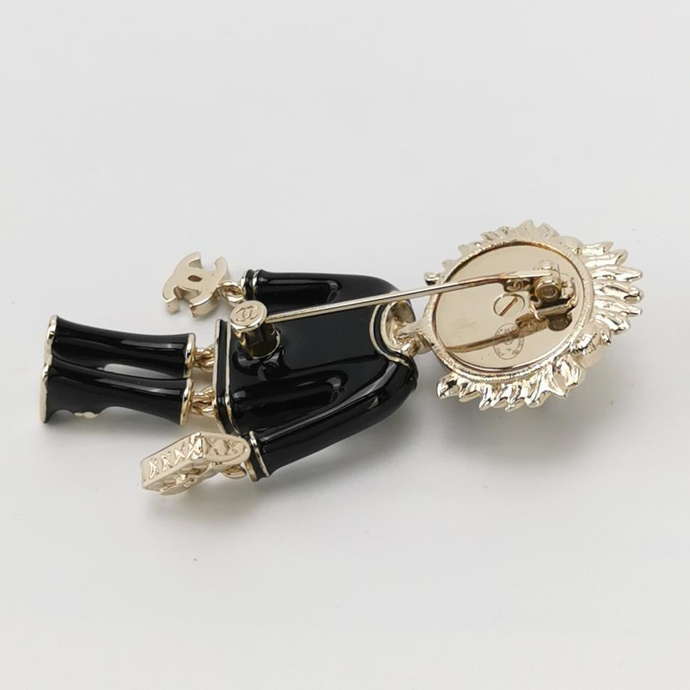 Chanel Lion CC Logo Black Jacket Gold Pin Brooch